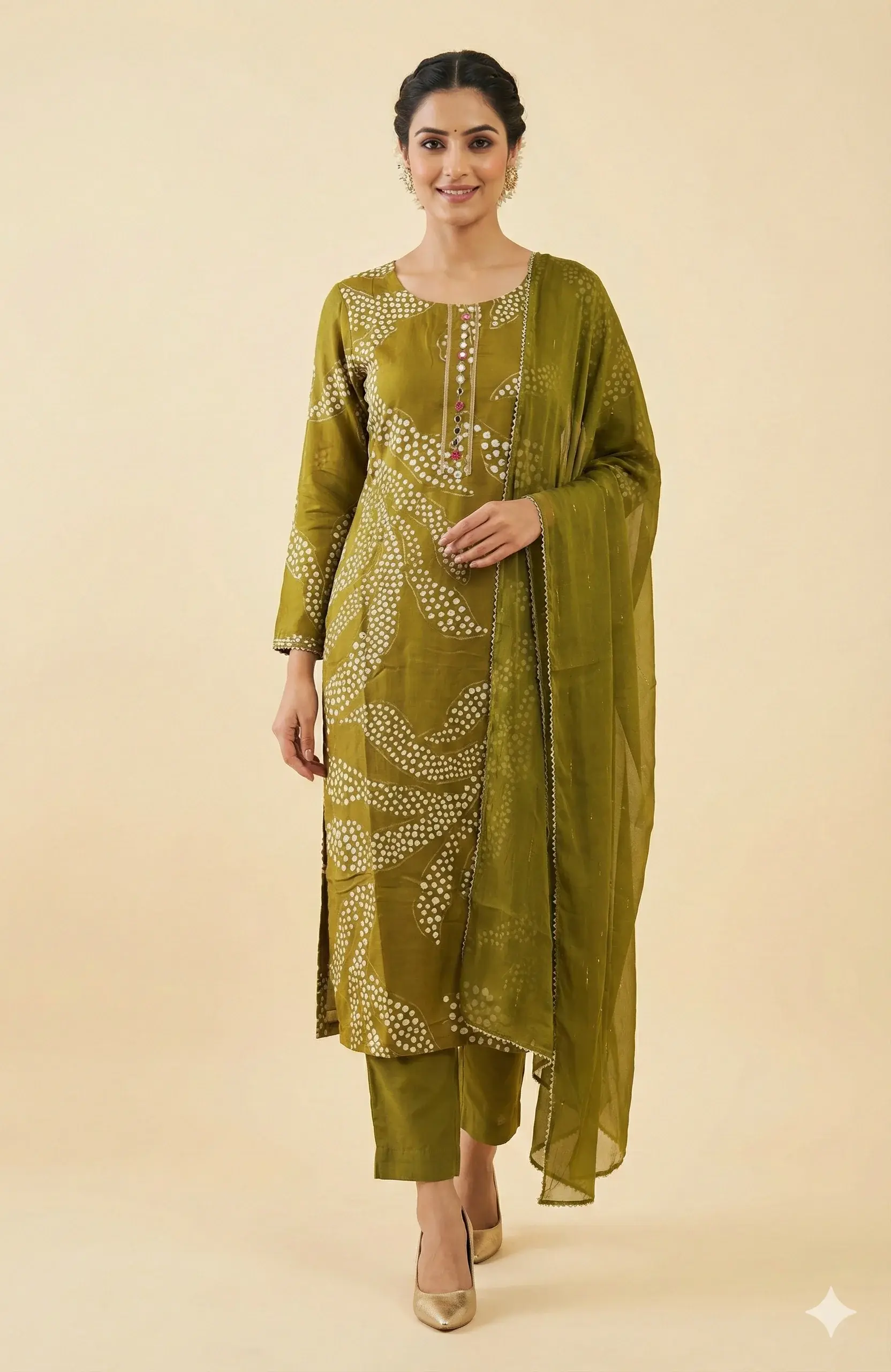 Mehendi Green Rayon Straight cut